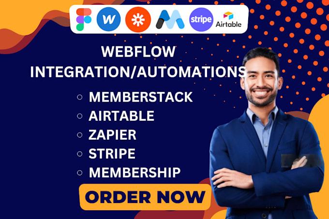 Bestseller - integrate memberstack zapier stripe, airtable develop webflow membership website