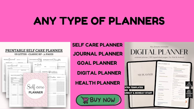 Gig Preview - Create any kind of weekly,daily,monthly,self care planners