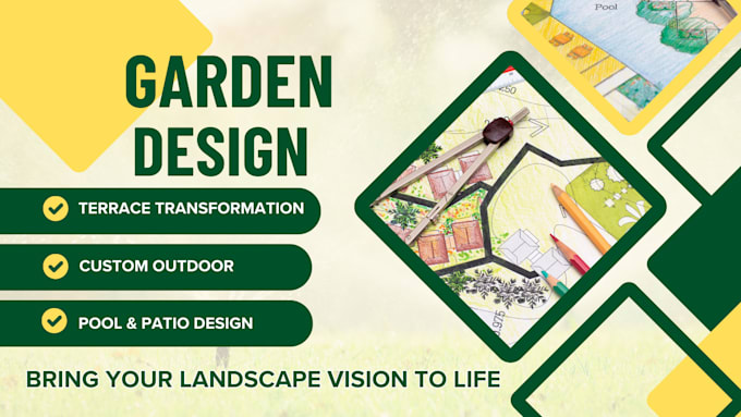 Gig Preview - Do backyard landscape design with garden design, deck, and fireplace layouts