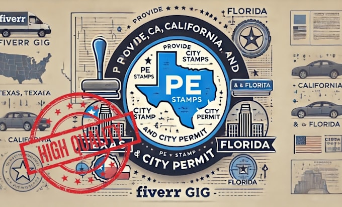 Gig Preview - Provide texas, california, and florida pe stamp and city permit