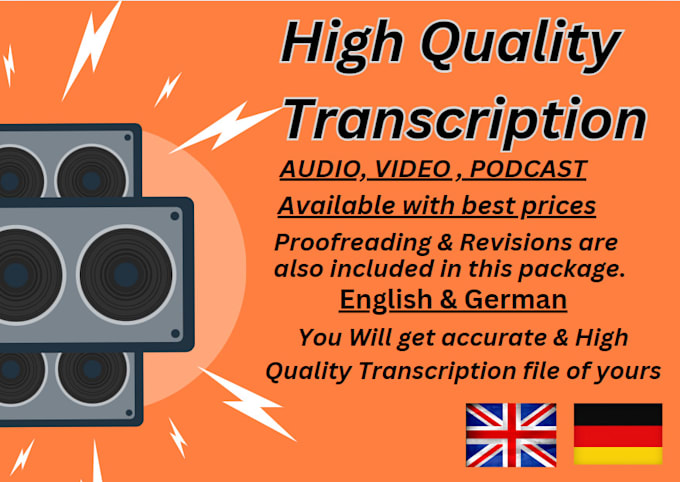 Gig Preview - Transcribe your video or audio or podcast in english and german