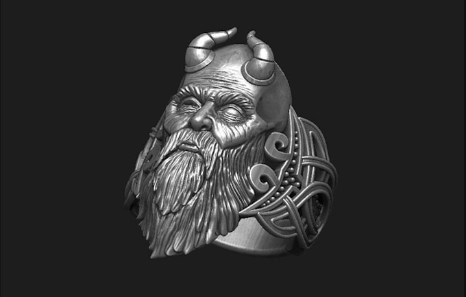 Gig Preview - Retouch 3d ring mimir god war design,3d fashion model, pendant sculpt,stl zbrush