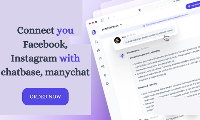 Gig Preview - Connect your facebook instagram account, page, ads page, with chatbase manychat