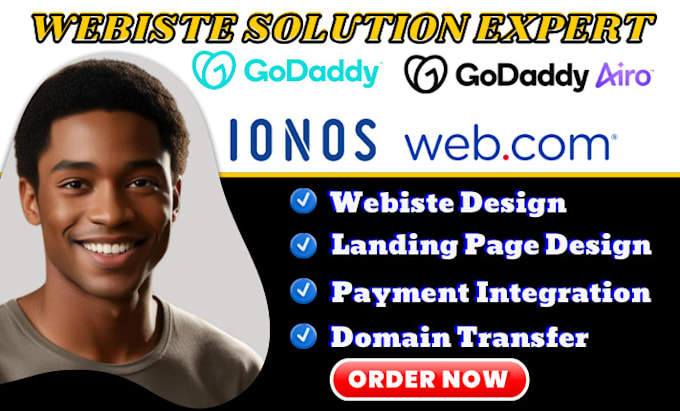 Gig Preview - Design godaddy website godaddy website redesign godaddy airo web com ionos SEO