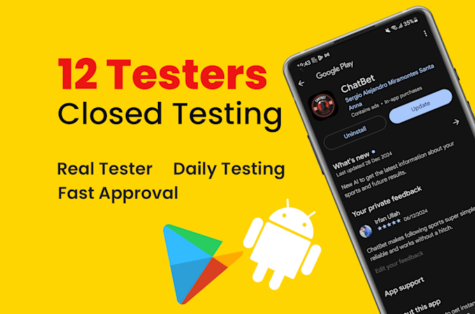 Bestseller - provide 12 testers or 20 testers for play console closed testing