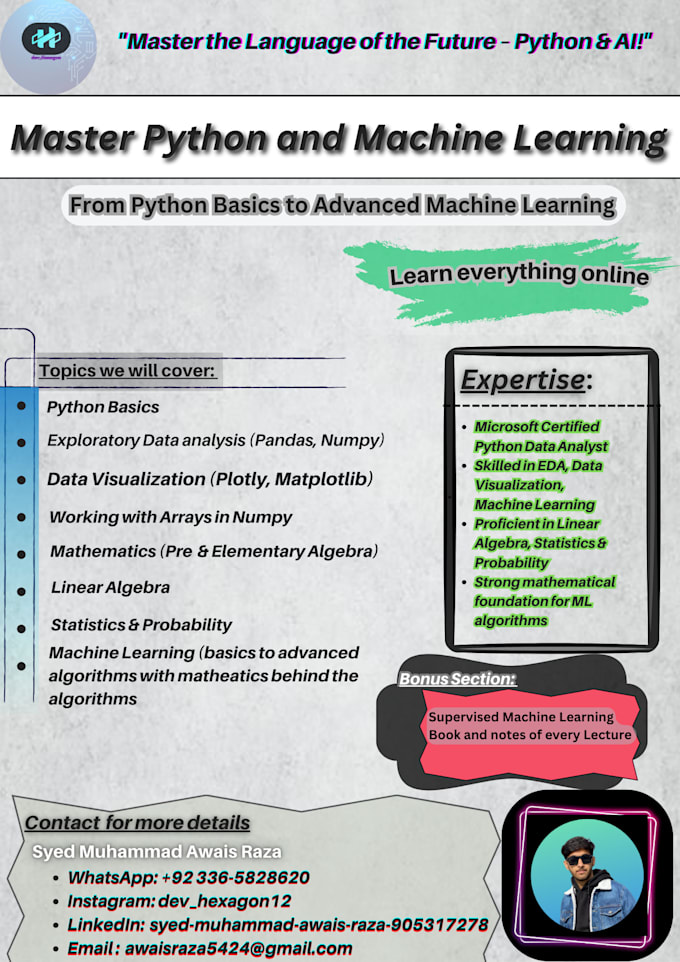 Gig Preview - Teach you from python basics to advanced machine learning