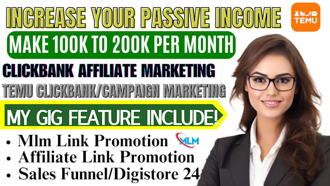 Gig Preview - Do mlm link promotion clickbank affiliate marketing, digisstore and sales funnel