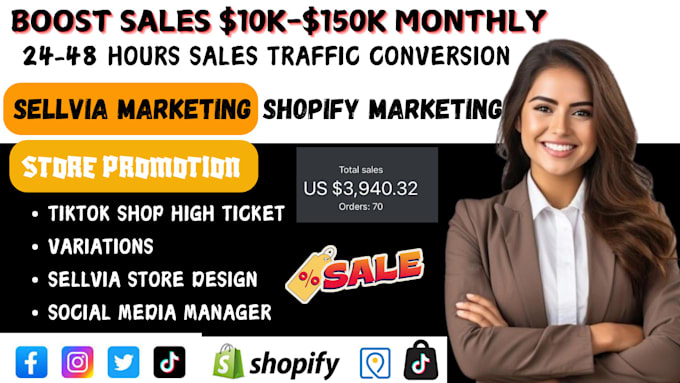 Gig Preview - Do high ticket sellvia marketing, shopify promotion, etsy promotion, tiktok shop