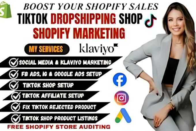 Gig Preview - Setup tiktok shop dropshipping shopify marketing tiktok shop sales shopify store