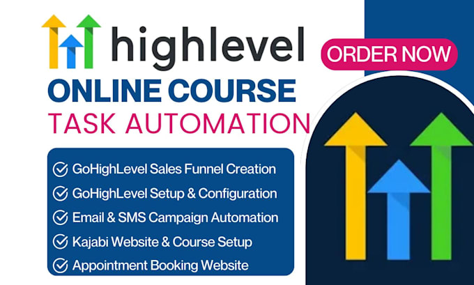 Gig Preview - Setup gohighlevel online course kajabi task automation appointment booking web