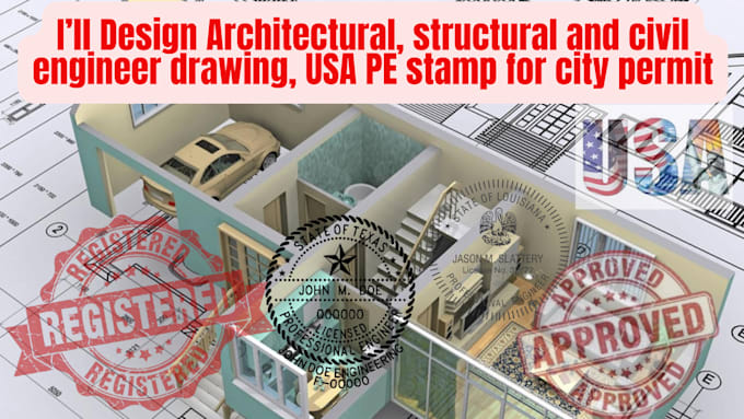 Gig Preview - Do civil , structural and mep drawing , USA pe stamp for city permit