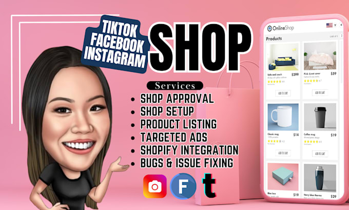 Gig Preview - Setup facebook shop, instagram shop, tiktok dropshipping shop and run ads