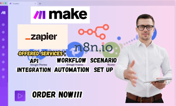 Gig Preview - Setup make com automation zapier integration API integration n8n