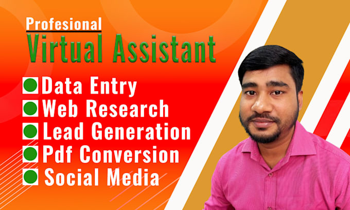 Gig Preview - Be  your virtual assistant for data entry, web research, social media manager