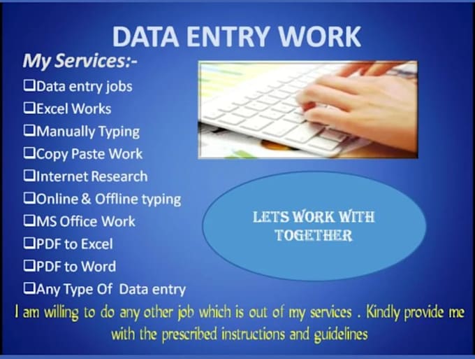 Gig Preview - Do your virtual assistant for data entry, typing, copy paste and web research