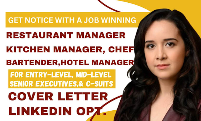 Gig Preview - Write resume for restaurant manager hospitality cook kitchen manager bartender