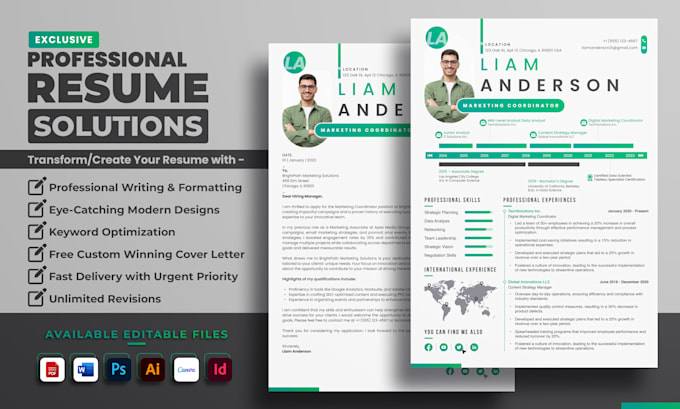 Bestseller - create professional CV executive or tech resume design and cover letter template