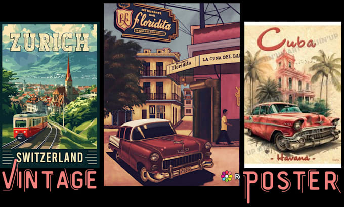 Gig Preview - Draw professional retro vintage travel poster poster art landscape illustration