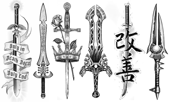 Gig Preview - Create custom sword dagger knife tattoo design