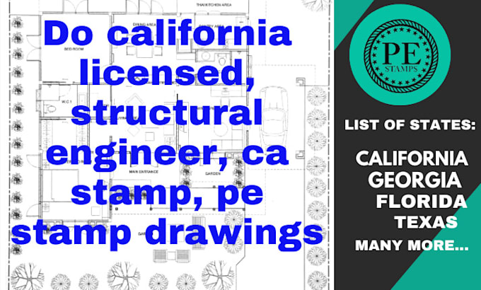 Gig Preview - Do california licensed, structural engineer, ca stamp, pe stamp drawings