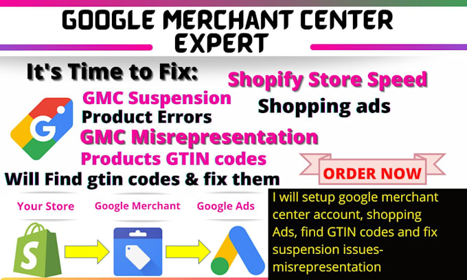 Gig Preview - Setup and fix google merchant center suspension misrepresentation, gtin in 24hrs