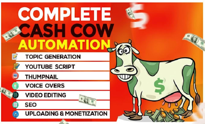 Gig Preview - Create automated cash cow faceless videos, cash cow youtube