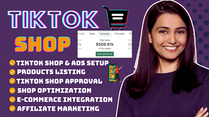 Gig Preview - Setup tiktok shop dropshipping shopify marketing tiktok shop sales shopify store