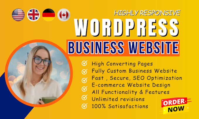 Gig Preview - Build wordpress website, custom wordpress website, business website development