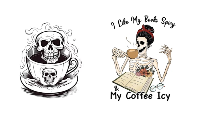 Gig Preview - Do hand drawn skeleton coffee shop logo with illustration design