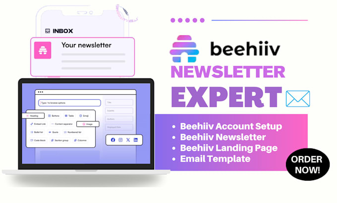 Gig Preview - Setup beehiiv newsletter template design beehive landing page beehiiv account