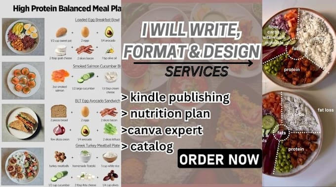 Bestseller - write, format, design kindle publishing, nutrition plan, canva expert, catalog