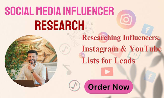 Gig Preview - Researching influencers instagram and youtube lists for leads