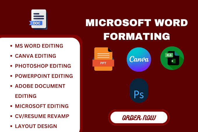 Gig Preview - Format, edit, create ms word document, CV, photoshop document, canva editing