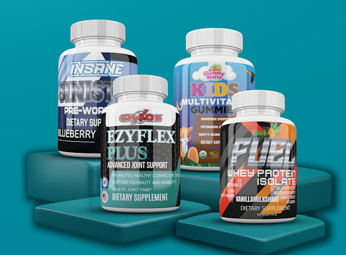 Gig Preview - Print ready supplement label design and packaging design with 3d mockup