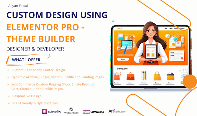 Gig Preview - Design website custom header footer archive single elementor pro theme builderl