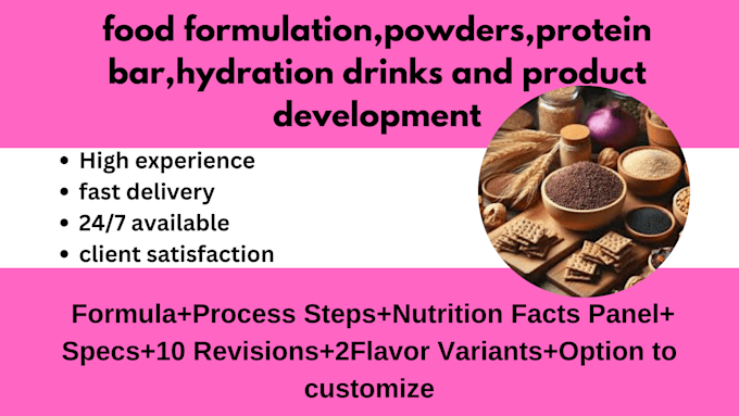 Gig Preview - Do food formulation,powders,protein bar,hydration drinks and product development