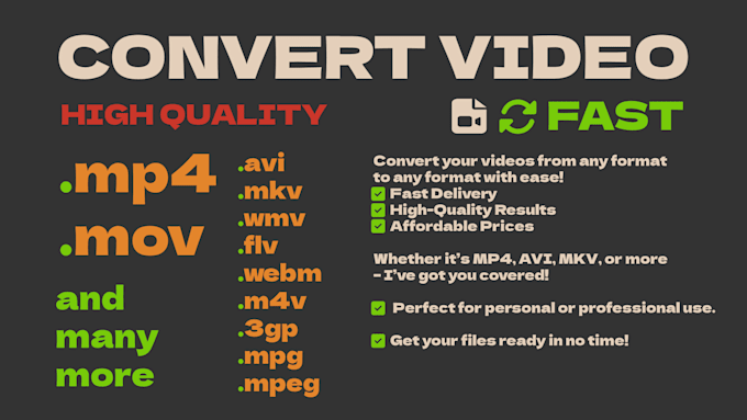 Gig Preview - Expertly convert your videos from any format to any format