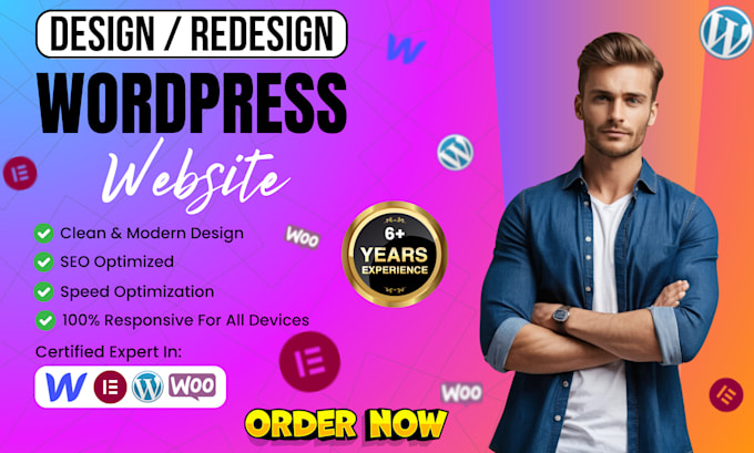 Gig Preview - Design, redesign wordpress websites and landing pages with elementor pro