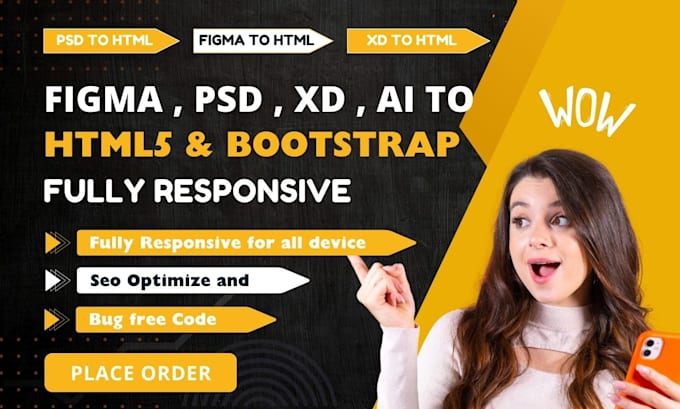 Gig Preview - Convert psd to html figma to html xd to HTML fully responsive with bootstrap