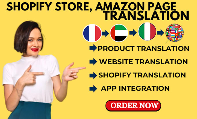 Gig Preview - Translate your shopify store amazon or website to french arabic italian in 24hrs