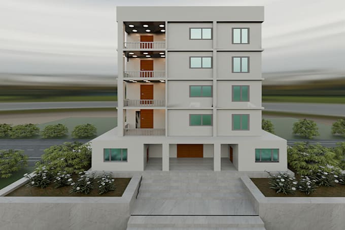 Gig Preview - Render luxury five floor building design with interior landscape style revit