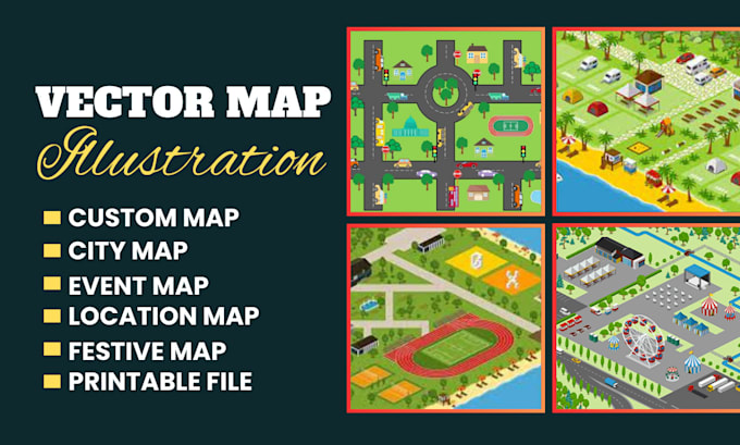 Gig Preview - Do custom vector map illustration, city map, event map, site map and festive map