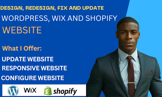 Gig Preview - Design luxury wordpress website wix booking edit and update shopify website