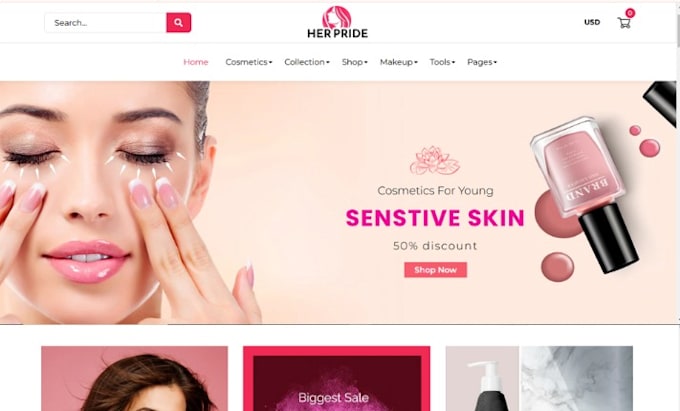 Gig Preview - Design skincare shopify store cosmetics store skin care website beauty spa store