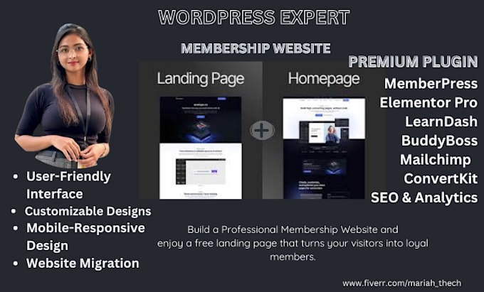 Gig Preview - Create a professional membership website and free landing page to boost sign up