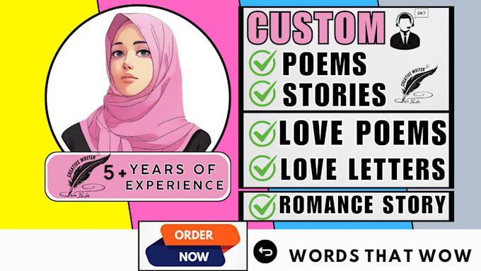 Gig Preview - Craft custom poems, stories, love poems, love letters, and romance story