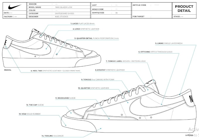 Gig Preview - Create tech pack for sneakers or shoes like nike, adidas