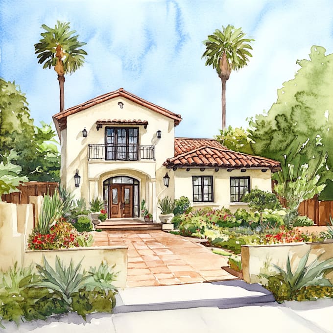 Gig Preview - Create a hand painted watercolor house portrait of your home