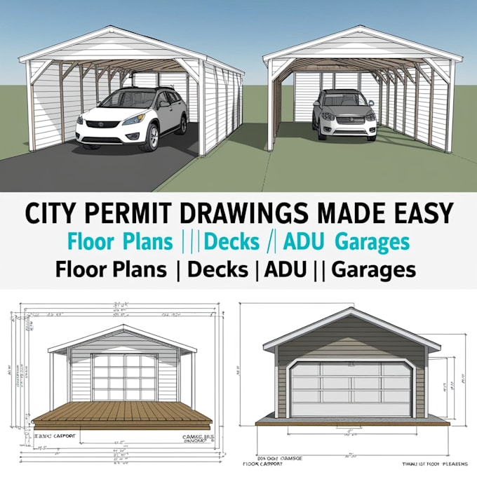 Gig Preview - Create city permit drawing for carpot , decks,adus,garage, and floor plan