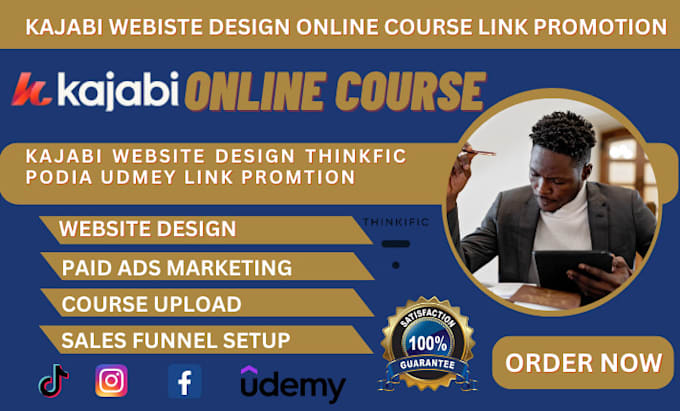 Gig Preview - Online course promotion kajabi website design udemy course link promotion